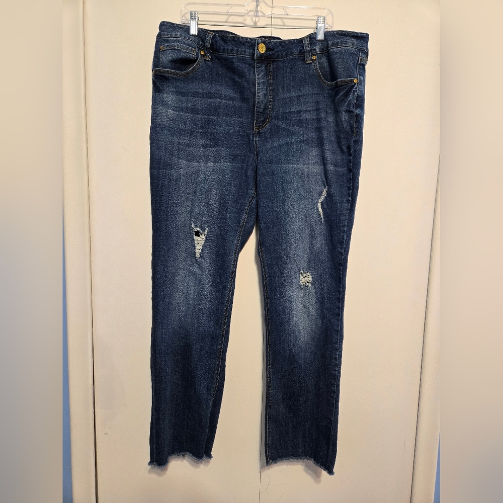 Seven7 Dark Blue Distressed Skinny Jeans Size 20